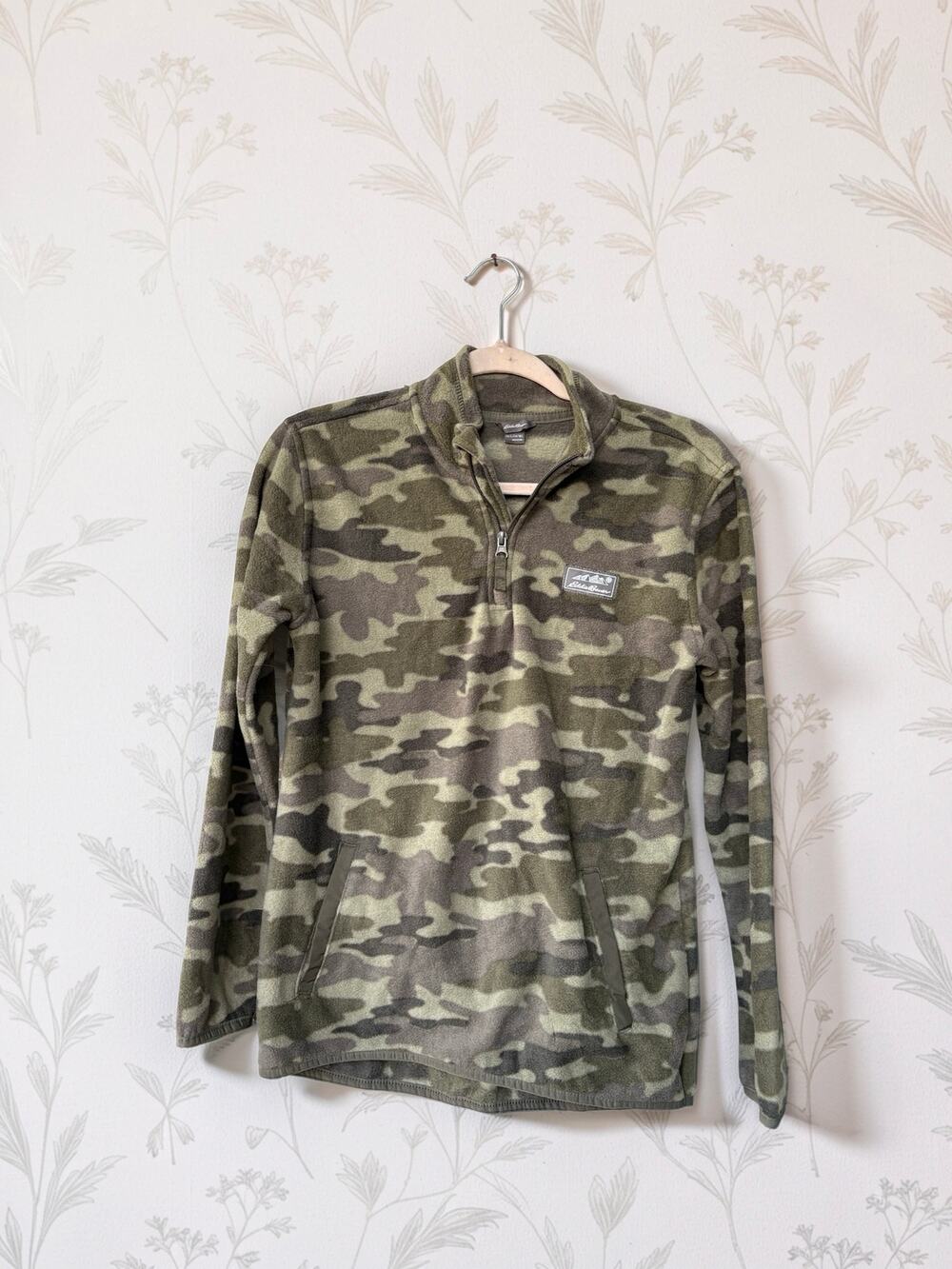 Eddie Bauer Kids L 14/16 Camo Fleece Pullover Quarter Zip Green Outdoor